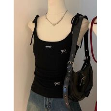 批发夏季甜妹蝴蝶结系带美背吊带上衣女