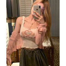 批发纯欲修身无袖上衣女设计感印花背心吊带