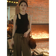 批发美式黑色斜肩吊带小背心女夏季辣妹内搭打底美背露肩无袖上衣外穿