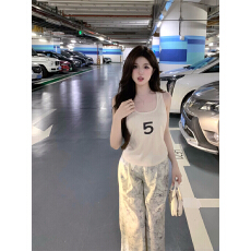 批发外穿字母无袖背心上衣套装女宽松<b class='q'>印花</b>阔腿休闲裤夏季小众