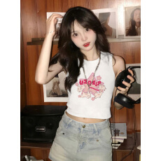 批发短款小<b class='q'>背心女</b>露脐高腰无袖别致兔子印花上衣