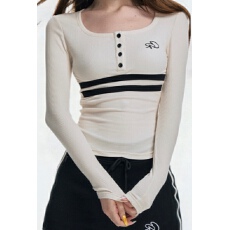 批发美式复古条纹<b class='q'>修身</b>显瘦内搭长袖上衣女