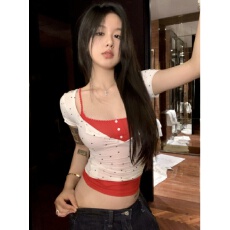 批发美式chic辣妹<b class='q'>套装</b>女波点上衣2026夏季新款红色吊带背心甜辣两件套