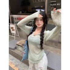 批发设计感V领微透罩衫T恤<b class='q'>女装</b>2026年春夏小众<b class='q'>休闲</b>宽松防晒套头上衣女
