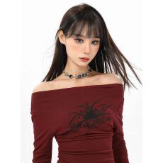 批发辣妹纯欲一字肩<b class='q'>长袖</b>修身显瘦短款内搭打底上衣女