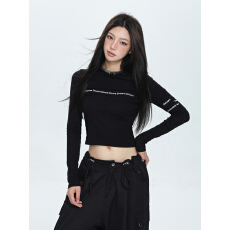 批发美式甜酷辣妹t恤<b class='q'>长袖</b>体恤修身短款正肩上衣