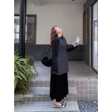 批发韩版新款气质复古宫廷风淑女波点设计背心丝绒拼接连衣套装裙