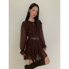 批发新款十三行早秋小个子法式荷叶边不规则<b class='q'>长袖</b>重工<b class='q'>连衣裙</b>