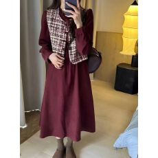 批发秋季新款韩版小香风马甲<b class='q'>两件套</b>法式复古灯芯绒学院风连衣裙