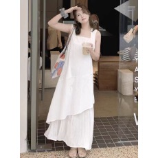 批发2026夏季新款设计感韩版宽松方领不规则吊带上衣高腰半身裙两件套