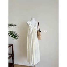 批发韩系夏季法式甜美圆领后背交叉设计宽松休闲无袖背心连衣裙女