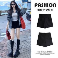 批发黑色短裤女2025春新款高腰显瘦小个子辣妹<b class='q'>防走光</b>夏季打底热裤靴裤