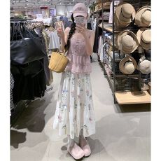 批发白色碎花半身裙女夏季2025新款高腰显瘦a字裙法式甜美风蛋糕长裙