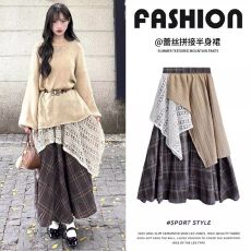 批发温柔风蕾丝拼接半身裙女秋季2025新款高腰显瘦小个子a字蛋糕裙子