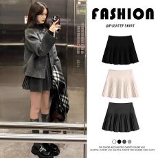 批发深咖色韩系毛呢百褶<b class='q'>短裙</b>女春秋季学院风高腰修身显瘦a字半身裙子