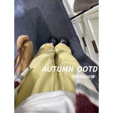 批发摇粒绒黄色<b class='q'>运动裤</b>女宽松束脚秋冬休闲外穿棉裤小个子阔腿加绒卫裤