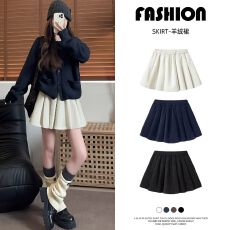 批发白色<b class='q'>百褶裙</b>女春秋冬<b class='q'>半身裙</b>2025新款高腰短裙毛呢小个子显瘦a字裙