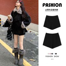 批发黑色加绒<b class='q'>包臀</b>短裤女款秋冬季小个子高腰外穿显瘦a字紧身打底靴裤