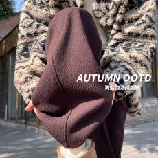 批发咖色加绒弯刀裤女秋冬季高腰垂感显瘦宽松糯米裤小个子休闲阔腿裤