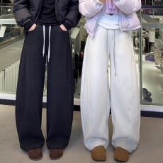 批发美式加绒弯刀裤女秋冬2025新款高腰显瘦小个子慵懒风休闲阔腿卫裤