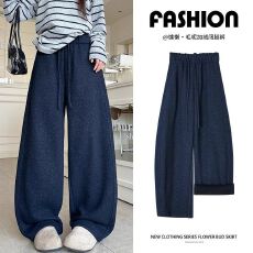 批发2025休闲冬季加绒高腰松紧腰高级感<b class='q'>宽松</b>垂顺显瘦阔腿<b class='q'>裤</b>子女直筒<b class='q'>裤</b>