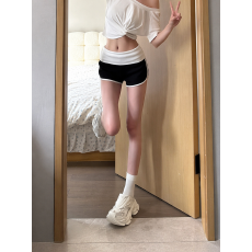 批发拼色条纹运动短裤女夏季2026新款高腰瑜伽裤健身<b class='q'>休闲</b>速干美式<b class='q'>热裤</b>