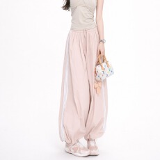 批发雨琦同款灯笼<b class='q'>阔腿裤</b>女夏季三条杠高腰<b class='q'>显瘦</b>小个子束脚工<b class='q'>装</b>运动<b class='q'>裤</b>