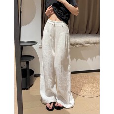 批发白色亚麻阔腿<b class='q'>裤</b>子女夏薄款高腰宽松直筒<b class='q'>棉麻</b><b class='q'>裤</b>老钱风休闲西装<b class='q'>裤</b>子