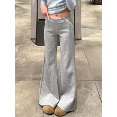 批发灰色低腰微喇运动裤女春秋冬新款垂感小个子宽松显瘦阔腿喇叭裤子