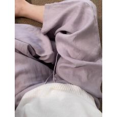 批发粉紫色亚麻感阔腿裤女夏季薄款宽松显瘦垂坠感冰丝棉麻直筒<b class='q'>休闲</b>裤