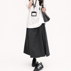 批发美式复古抽绳伞裙女夏季胖mm高腰显瘦遮胯宽松休闲a字工装<b class='q'>半身</b>裙