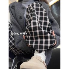 批发黑色格子裤女春<b class='q'>秋</b>2026新款复古高腰显瘦休闲裤小个子阔腿拖地裤子