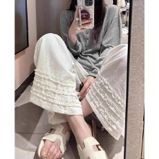 批发白色木耳边亚麻<b class='q'>阔腿裤</b><b class='q'>女</b>夏薄款慵懒松弛感直筒休闲苎麻<b class='q'>棉麻</b>九分<b class='q'>裤</b>