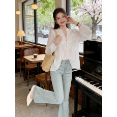 批发实拍新款~高级感大码气质<b class='q'>长袖</b><b class='q'>衬衫</b>春夏季减龄时髦<b class='q'>衬衣</b>小衫女胖MM