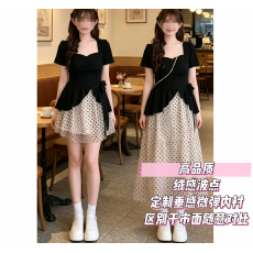 批发优质新款~夏季<b class='q'>大码</b>赫本风波点拼接收腰显瘦<b class='q'>连衣裙</b>子气质时尚胖MM