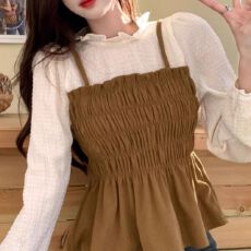 批发木耳边长袖<b class='q'>衬衫</b>女春秋大码胖mm假两件上衣<b class='q'>时尚</b>洋气小衫