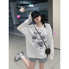 批发<b class='q'>潮牌</b>双面韩系甜美风卡通印花宽松上衣女秋季微透罩衫