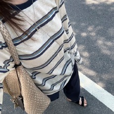 批发复古圆领撞色长袖条纹t恤女薄款宽松慵懒百搭<b class='q'>防晒</b>罩衫