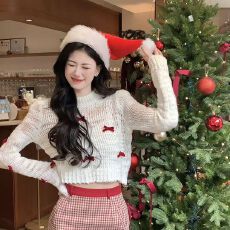 批发爆款套装秋季针织上衣高腰格子半身裙子辣妹性感两件套