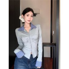 批发秋季褶皱<b class='q'>衬衫</b>修身内搭打底衫上衣