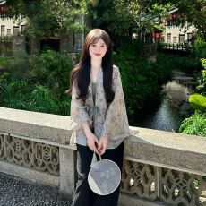 批发国风古典禅意松弛感<b class='q'>宽松</b>系带长袖开衫外套+吊带背心套装潮