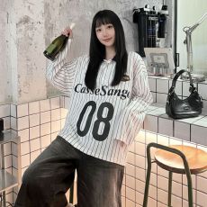 美式街头条纹长袖t恤女polo领球衣秋