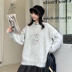 批发新品<b class='q'>日系</b>小狗灰色毛衣女春秋冬新款穿搭小个子内搭可外穿针织衫