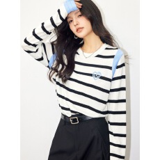 批发减龄洋气网红时尚气质针织衫上衣女秋季宽松条纹长袖