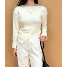 秋冬季新款韩版简约链条装饰下摆不规则设计显瘦长袖上衣女