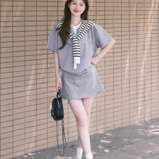 批发夏季学生宽松显瘦韩版时尚短袖短裙2026休闲<b class='q'>运动服</b>两件套装