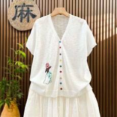批发清凉夏日<b class='q'>薄款</b>印花亚麻防晒短袖空调衫针织开衫女短款外穿