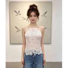 批发设计感蕾丝<b class='q'>镂空</b>勾花吊带背心女夏季新款辣妹性感修身短款吊带上衣