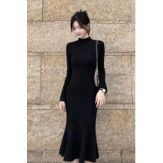 批发法式收腰针织连衣<b class='q'>裙</b>女春季气质鱼尾<b class='q'>裙</b>半高领内搭显瘦<b class='q'>裙</b>子长款