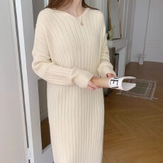 批发高级感简约纯色连帽针织连衣<b class='q'>裙</b>女春季新款休闲减龄慵懒风<b class='q'>裙</b>子